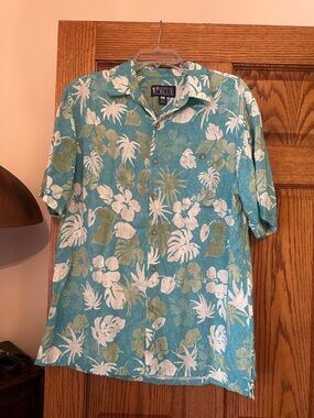 Men’s Newport Teal Tropical Print Short-Sleeve Button-Down Shirt
